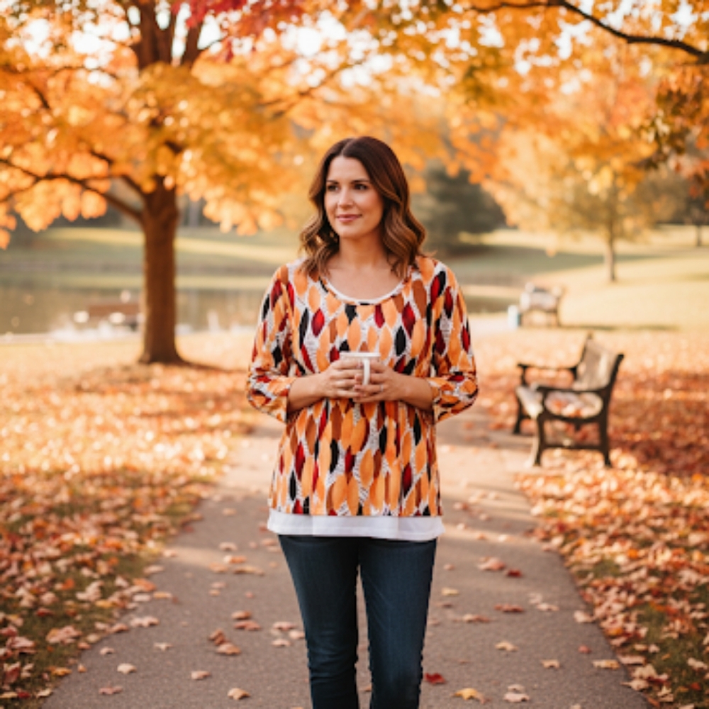 VIBRANT FALL COLORS BOHEMIAN LONG SLEEVE CASUAL COTTON KNIT TOP WOMEN'S SIZE XL